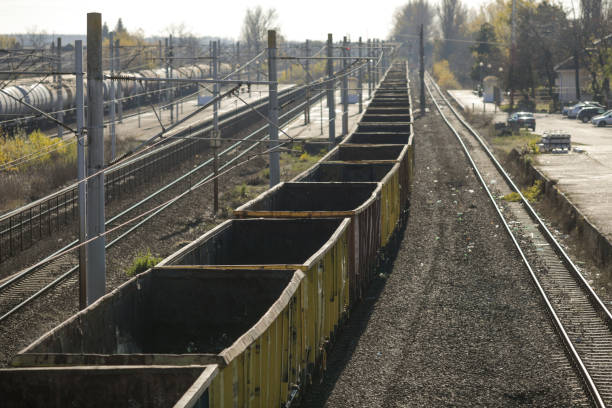 istock Empty old freight train wagons and in a station. 1354565880