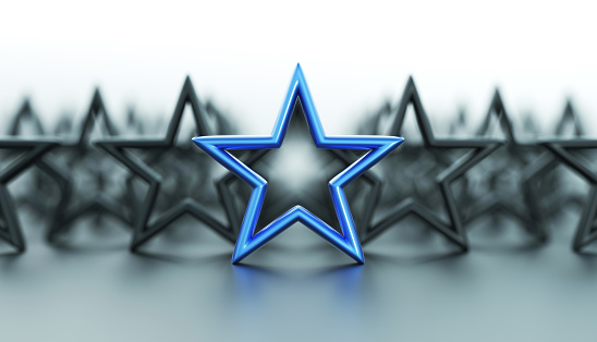Blue star with other stars, first place rating concept