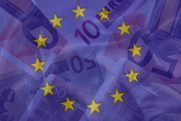istock Flag of European Union transparently on euro banknotes 1354569430