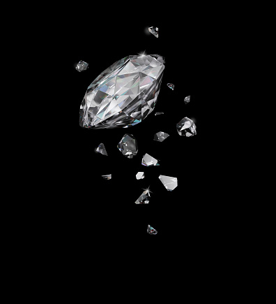 3d render, Sparkling diamond broken