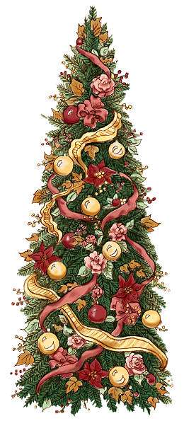 Árbol de Navidad ilustración con trazado de recorte - ilustración de arte vectorial