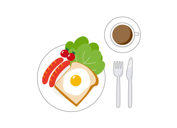западный завтрак - coffee fried egg breakfast toast stock illustrations