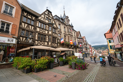 Saverne, France - September 19, 2021: Ancient buildings on Gran Rue street, a popular tourist attraction