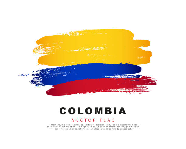 illustrations, cliparts, dessins animés et icônes de drapeau de la colombie. coups de pinceau jaunes, bleus et rouges dessinés à la main. illustration vectorielle isolée sur fond blanc. - colombien
