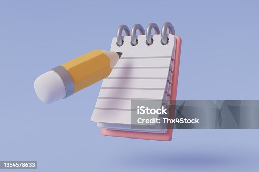 istock Note book and pencil 3D icon isolated on blue, Remind or checklist and education concept 1354578633