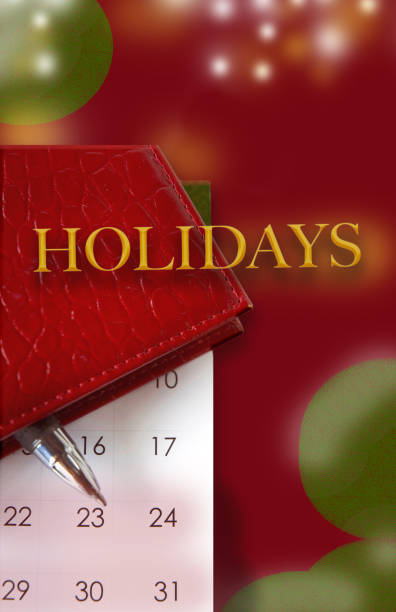 December Holidays season with Calendar on Red Background