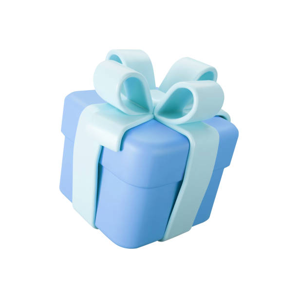 ilustraciones, imágenes clip art, dibujos animados e iconos de stock de caja de regalo azul 3d con lazo de cinta pastel aislado sobre un fondo blanco. render 3d volando caja sorpresa de vacaciones modernas. icono vectorial realista para banners de regalos, cumpleaños o bodas - imagen estereoscópica