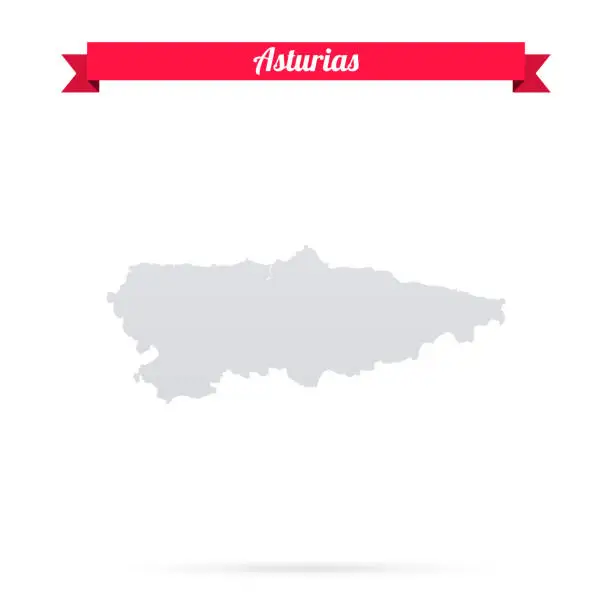 Vector illustration of Asturias map on white background with red banner