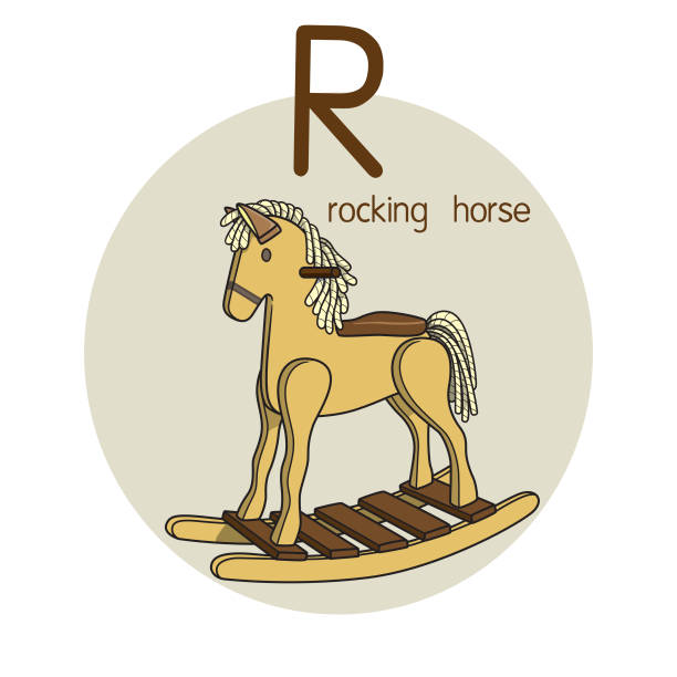 illustrations, cliparts, dessins animés et icônes de illustration vectorielle du cheval à bascule avec la lettre alphabétique r majuscule ou majuscule pour la pratique d’apprentissage des enfants abc - letter r alphabet alphabetical order backgrounds