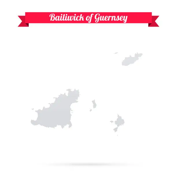 Vector illustration of Bailiwick of Guernsey map on white background with red banner