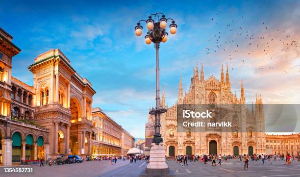 Piazza Del Duomo In Milan Stock Photo - Download Image Now - Milan, Cathedral, Piazza Del Duomo - Milan