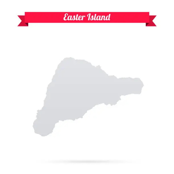 Vector illustration of Easter Island map on white background with red banner