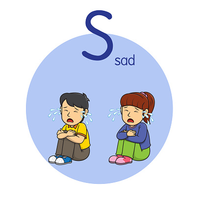 Vector illustration of Sad with alphabet letter S Upper case or capital letter for children learning practice ABC
