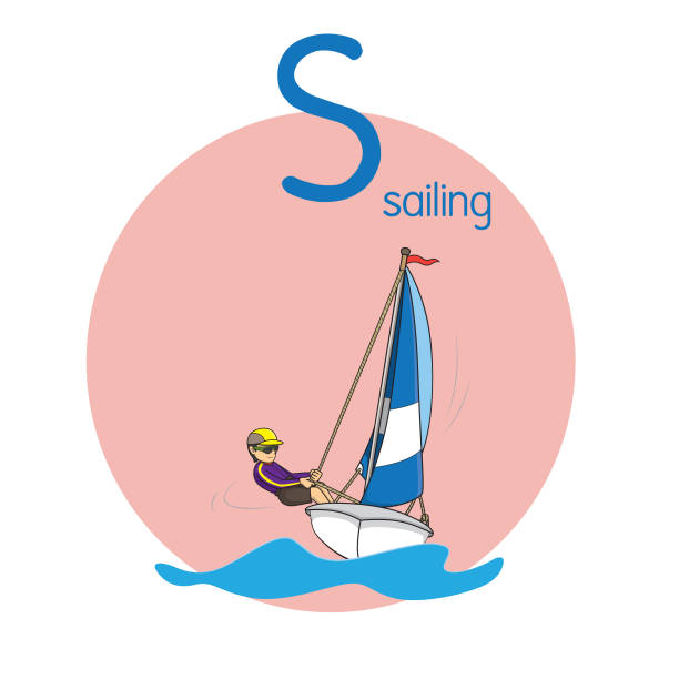 ilustrações de stock, clip art, desenhos animados e ícones de vector illustration of  sailing  with alphabet letter s upper case or capital letter for children learning practice abc - regatta