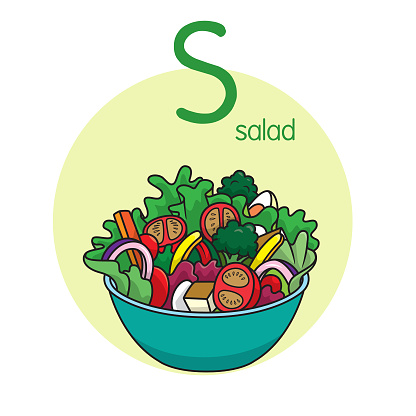 Vector illustration of Salad with alphabet letter S Upper case or capital letter for children learning practice ABC