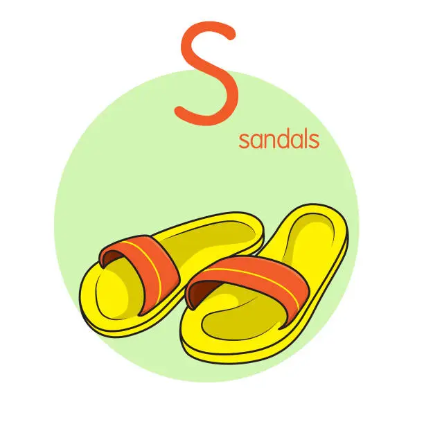 Vector illustration of Vector illustration of Sandals with alphabet letter S Upper case or capital letter for children learning practice ABC