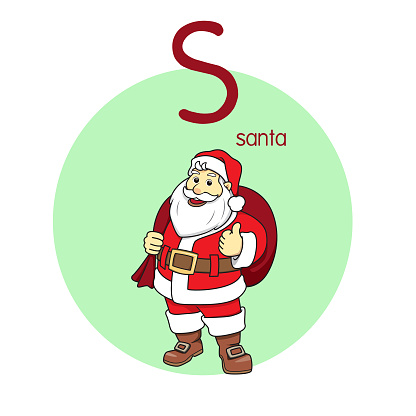 Vector illustration of Santa with alphabet letter S Upper case or capital letter for children learning practice ABC