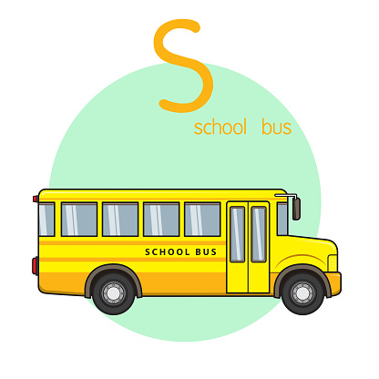 Vector illustration of School bus  with alphabet letter S Upper case or capital letter for children learning practice ABC