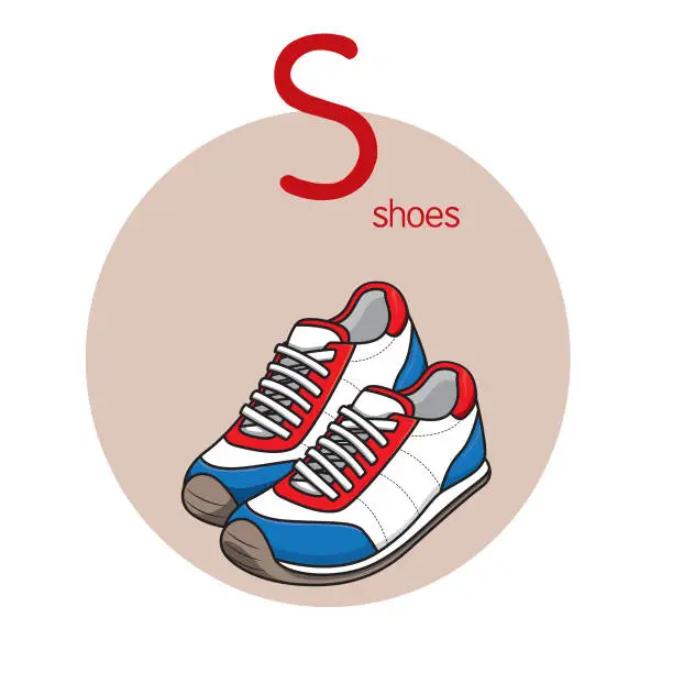 Vector illustration of Vector illustration of Shoes with alphabet letter S Upper case or capital letter for children learning practice ABC