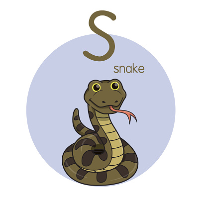 Vector illustration of Snake with alphabet letter S Upper case or capital letter for children learning practice ABC