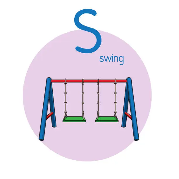 Vector illustration of Vector illustration of Swing with alphabet letter S Upper case or capital letter for children learning practice ABC