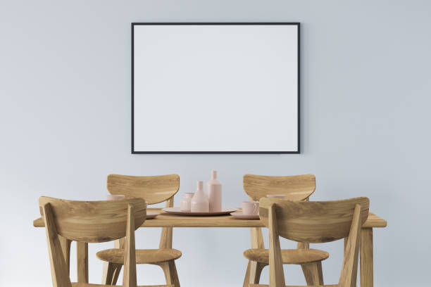 istock White dining room interior with furniture, mockup poster 1354586554