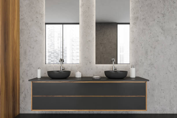 istock Grey bathroom vanity on noise marble background 1354586671
