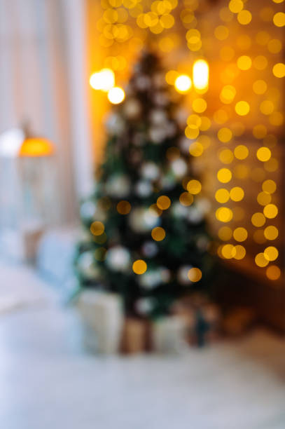 istock defocused festive background: indoor Christmas tree and beautiful bokeh lights 1354589971