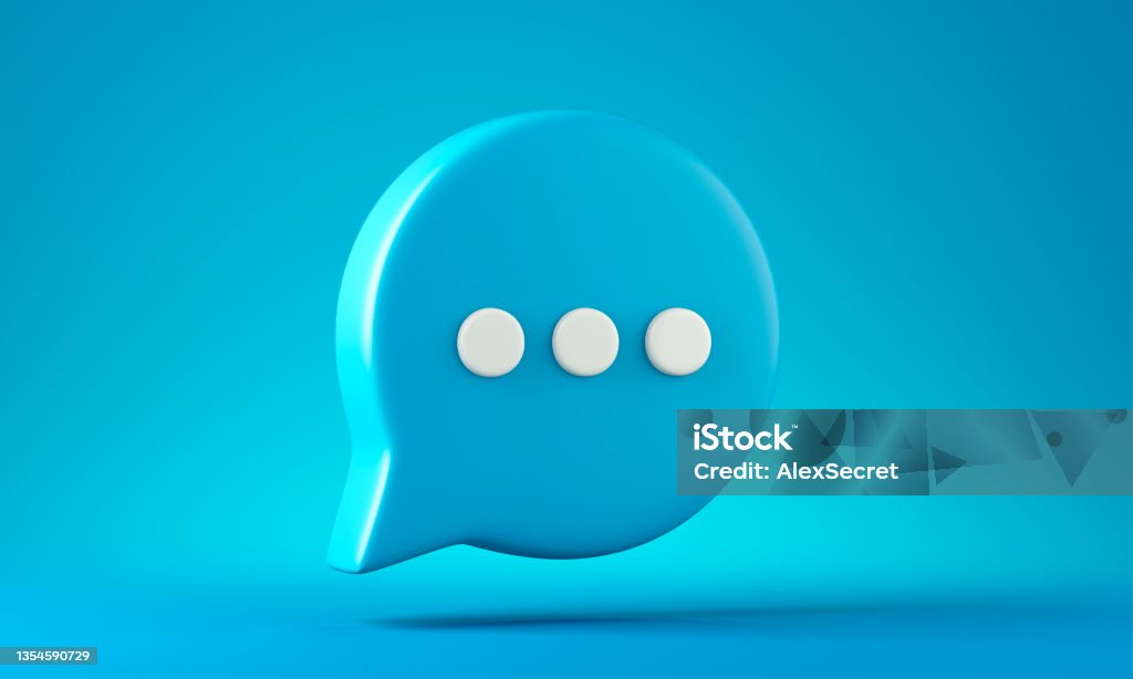 Bubble talk or comment sign symbol on blue background 3d illustration Three Dimensional Stock Photo