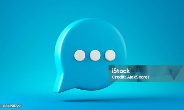 Bubble Talk Or Comment Sign Symbol On Blue Background Stock Photo - Download Image Now