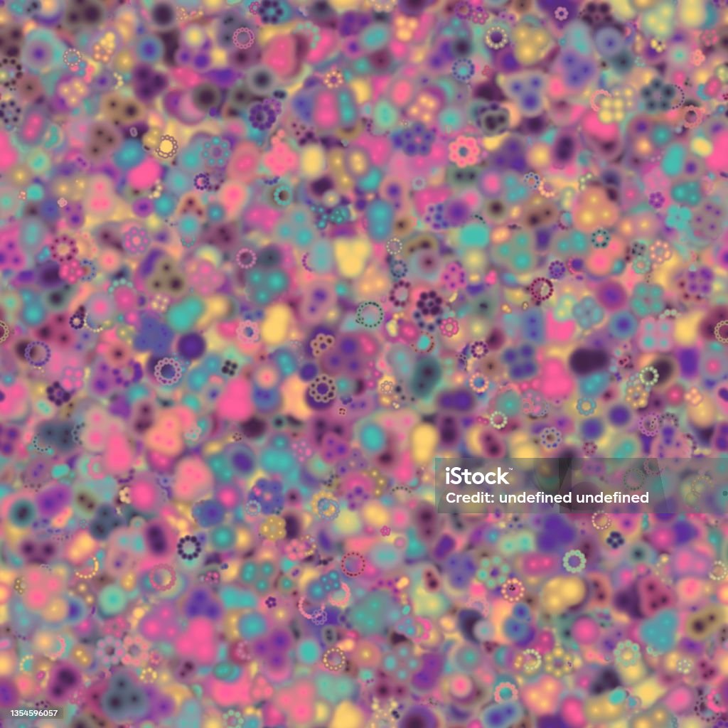 Multicolored chaotic spots with blur effect and abstract flowers. Seamless pattern Abstract Stock Photo
