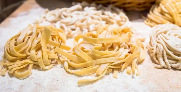 Rome, Italy. A closeup of traditional Italian cuisine. Preparation of delicious Bucatini pasta.
