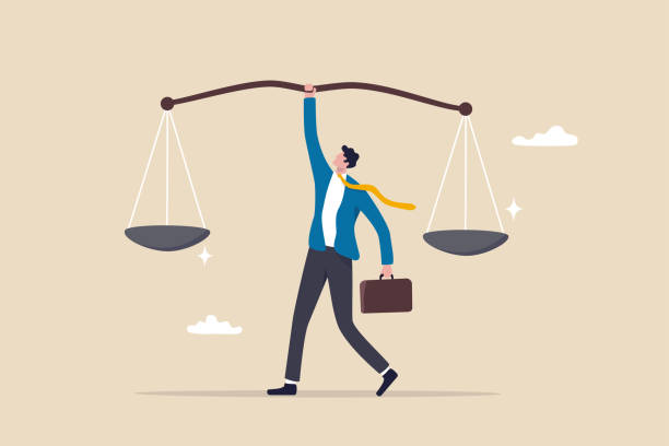 stockillustraties, clipart, cartoons en iconen met principles and business ethic to do right things, social responsibility or integrity to earn trust, balance and justice for leadership concept, confident businessman leader lift balance ethical scale. - justice