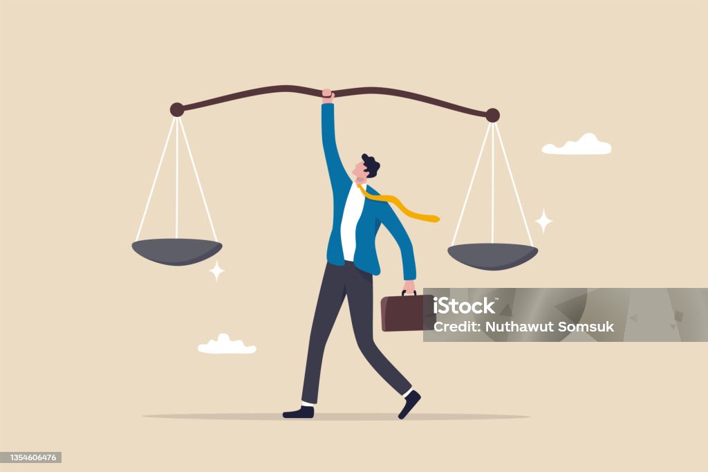 Principles and business ethic to do right things, social responsibility or integrity to earn trust, balance and justice for leadership concept, confident businessman leader lift balance ethical scale. Morality stock vector
