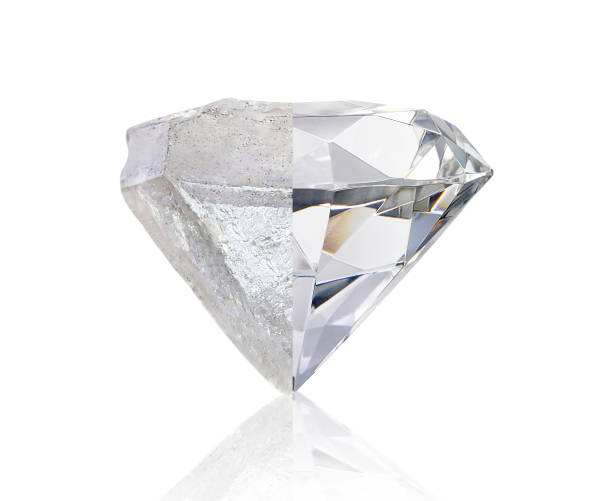 istock Dazzling diamond before and after uncut on white background 1354611950