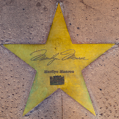 Phoenix, USA - June 14, 2012: The name of stars in copper reflect the past glory of the Hotel San Carlos  in Phoenix, USA. The stars in the sidewalk were put in in 1993 to commemorate the visits of luminaries of their day.