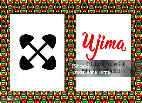 istock Traditional Kwanzaa symbols. Ujima means Collective Work and Responsibility. 1354628482