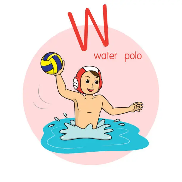 Vector illustration of Vector illustration of Water polo with alphabet letter W Upper case or capital letter for children learning practice ABC