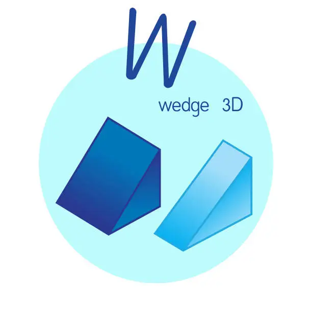 Vector illustration of Vector illustration of Wedge 3D with alphabet letter W Upper case or capital letter for children learning practice ABC