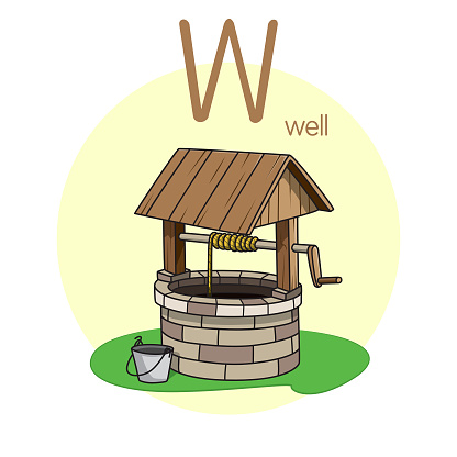 Vector illustration of Well with alphabet letter W Upper case or capital letter for children learning practice ABC