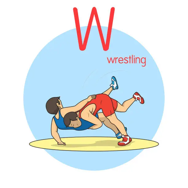 Vector illustration of Vector illustration of Wrestling with alphabet letter W Upper case or capital letter for children learning practice ABC