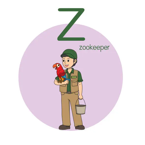 Vector illustration of Vector illustration of Zookeeper with alphabet letter Z Upper case or capital letter for children learning practice ABC