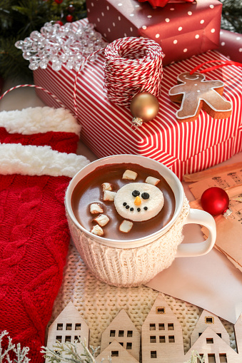 Christmas hot chocolate cocoa with marshmallows