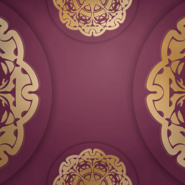 istock Brochure template burgundy with Indian gold ornaments for your design. 1354643824