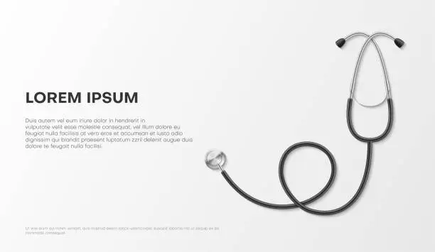 Vector illustration of Healthcare medical horizontal poster stethoscope and place for text realistic vector illustration