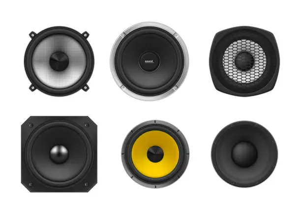 Vector illustration of Different sound speaker set realistic vector illustration electronic equipment for acoustic volume