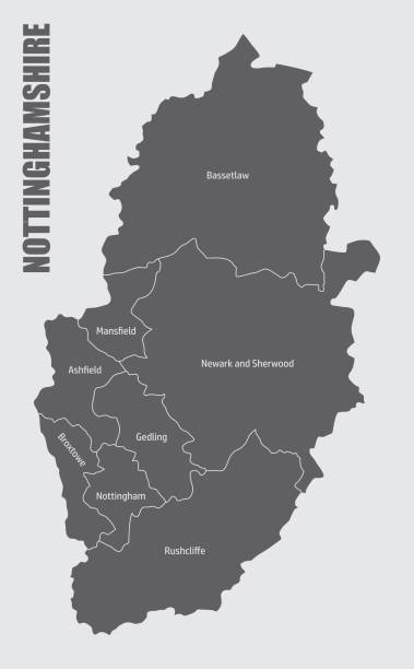 Nottinghamshire county administrative map The Nottinghamshire county administrative map, England. Isolated map with labels. nottingham stock illustrations