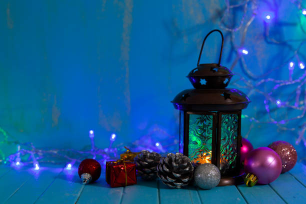istock CNew Year's lantern and balls on a dark background. 1354655795