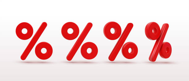 istock Set of 3d percent sign, label symbol sales discount. Realistic minimal red design element. Percent sign at different angles. Vector illustration with label isolated on white background. 1354665058