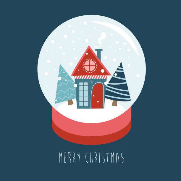 istock Merry christmas snow globe with a small house and fir-tree under the snow 1354672517